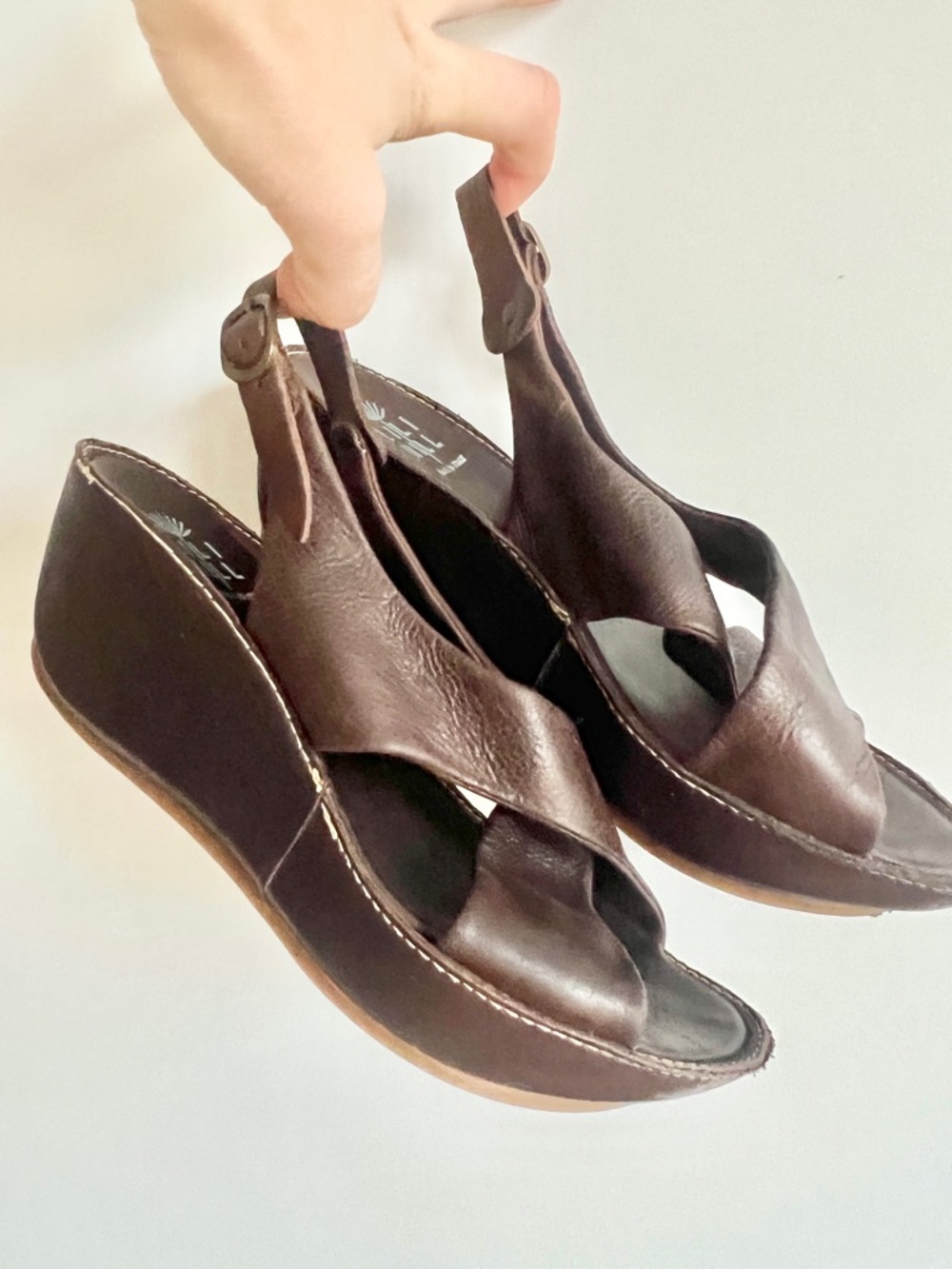 Lili Mill Brown Leather Crisscross Platform Wedge Slingback Sandals Italian 39